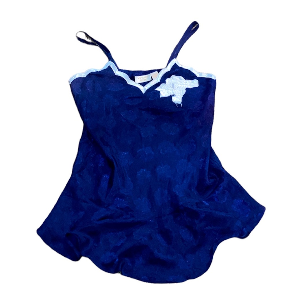 90’s Victoria's Secret Blue Chemise with White Trim